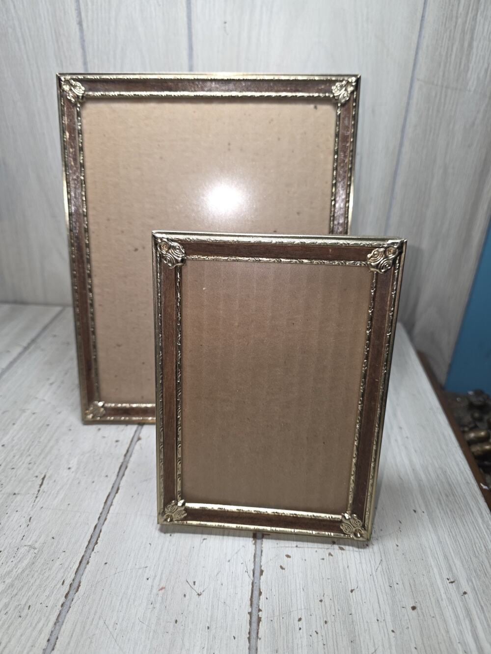 Vintage Gold Tone Art Deco Baroque Picture Frame MCM Faux Wood Detail Ornate